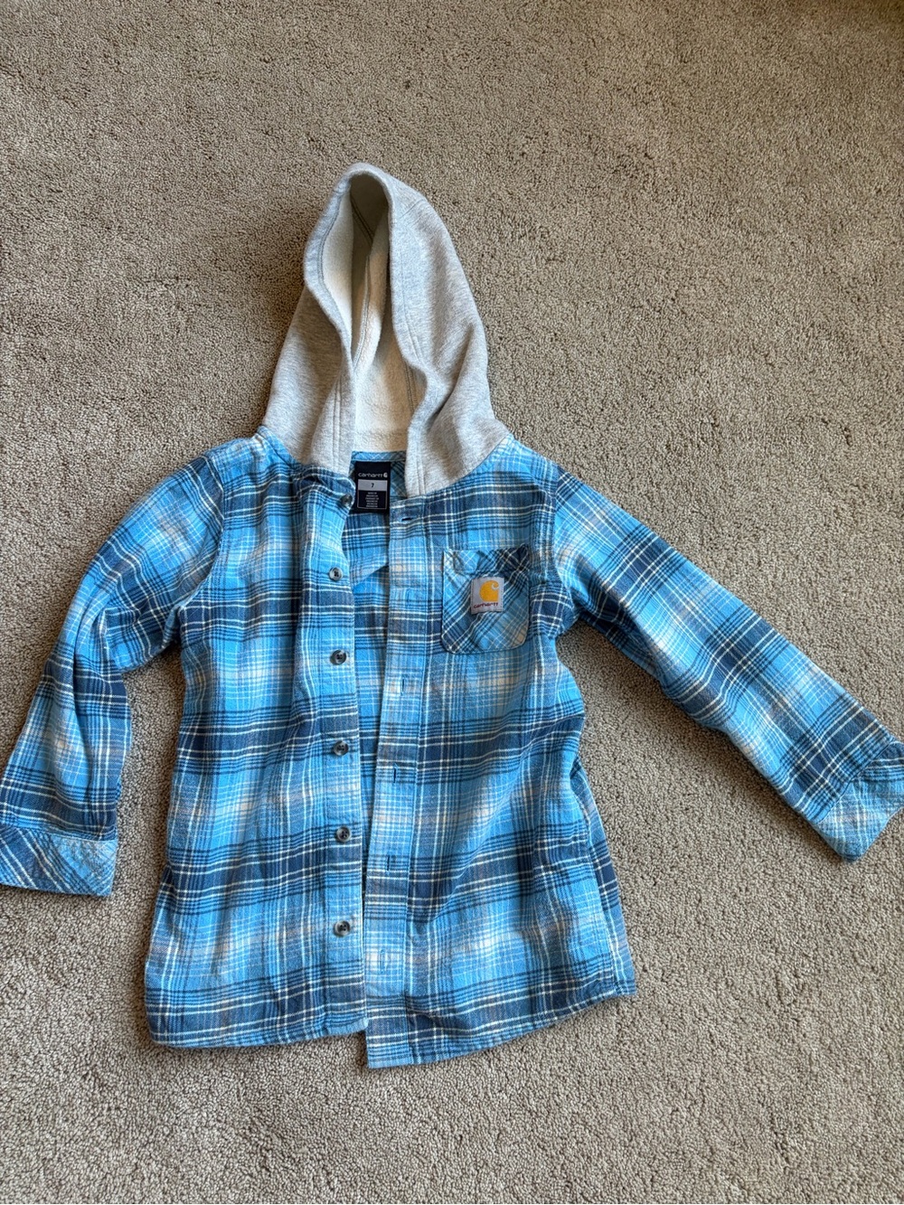 Carhartt Kids Light Blue Plaid Hooded Flannel Shirt Jacket